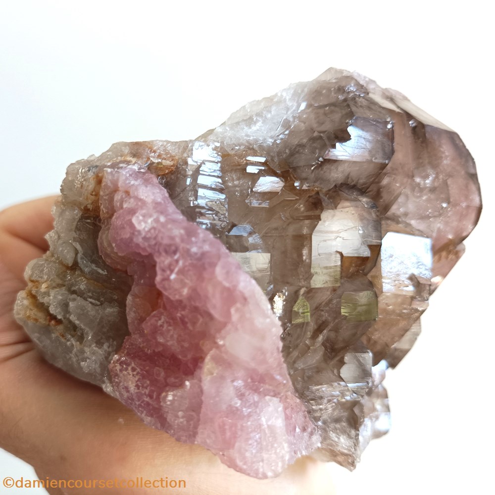 Quartz rose & Quartz fumé 3 mineraux meteorites quartz rose quartz fume