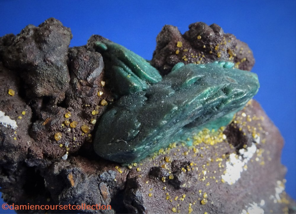Chrysocolle et Wulfénite (Australie) 3 mineraux meteorite pseudomorphe chrysocolle et wulfenite australie