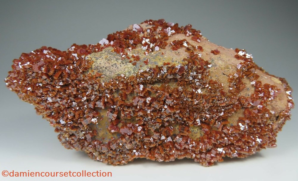 Vanadinite sur Trachyte mineraux meteorites vanadinite sur trachyte