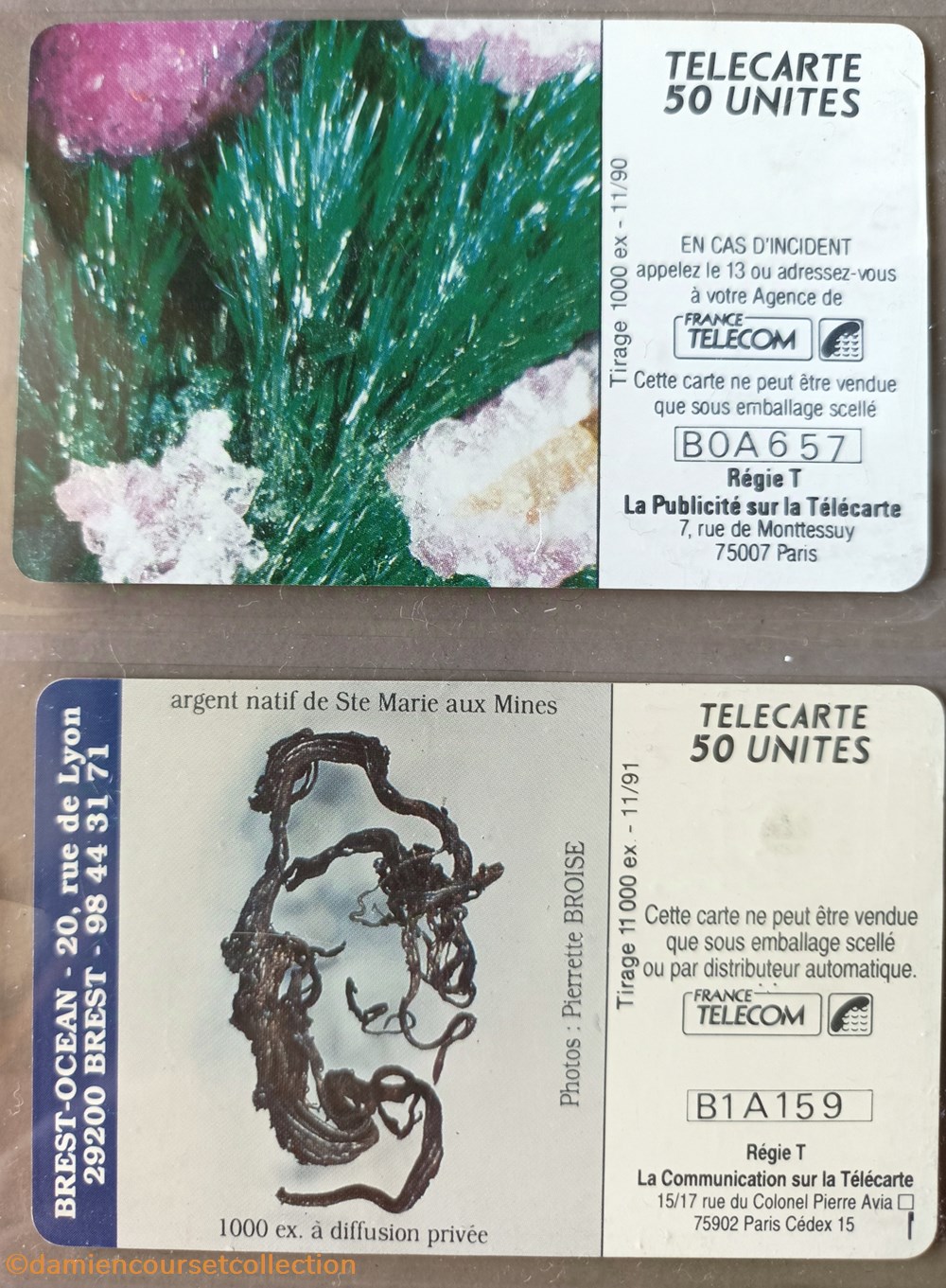 2 télécartes "PLM St Jacques" 2 mineraux meteorites 2 telecartes plm st jacques