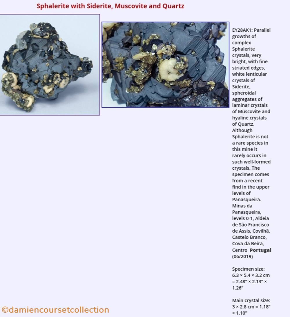 Sphalérite brillante, Siderite et Muscovite 5 mineraux meteorites sphalerite brillante siderite et muscovite