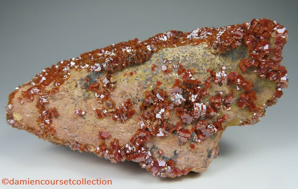 Vanadinite sur Trachyte 2 mineraux meteorites vanadinite sur trachyte