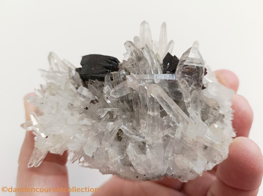 mineraux meteorites hubnerite et quartz macle
