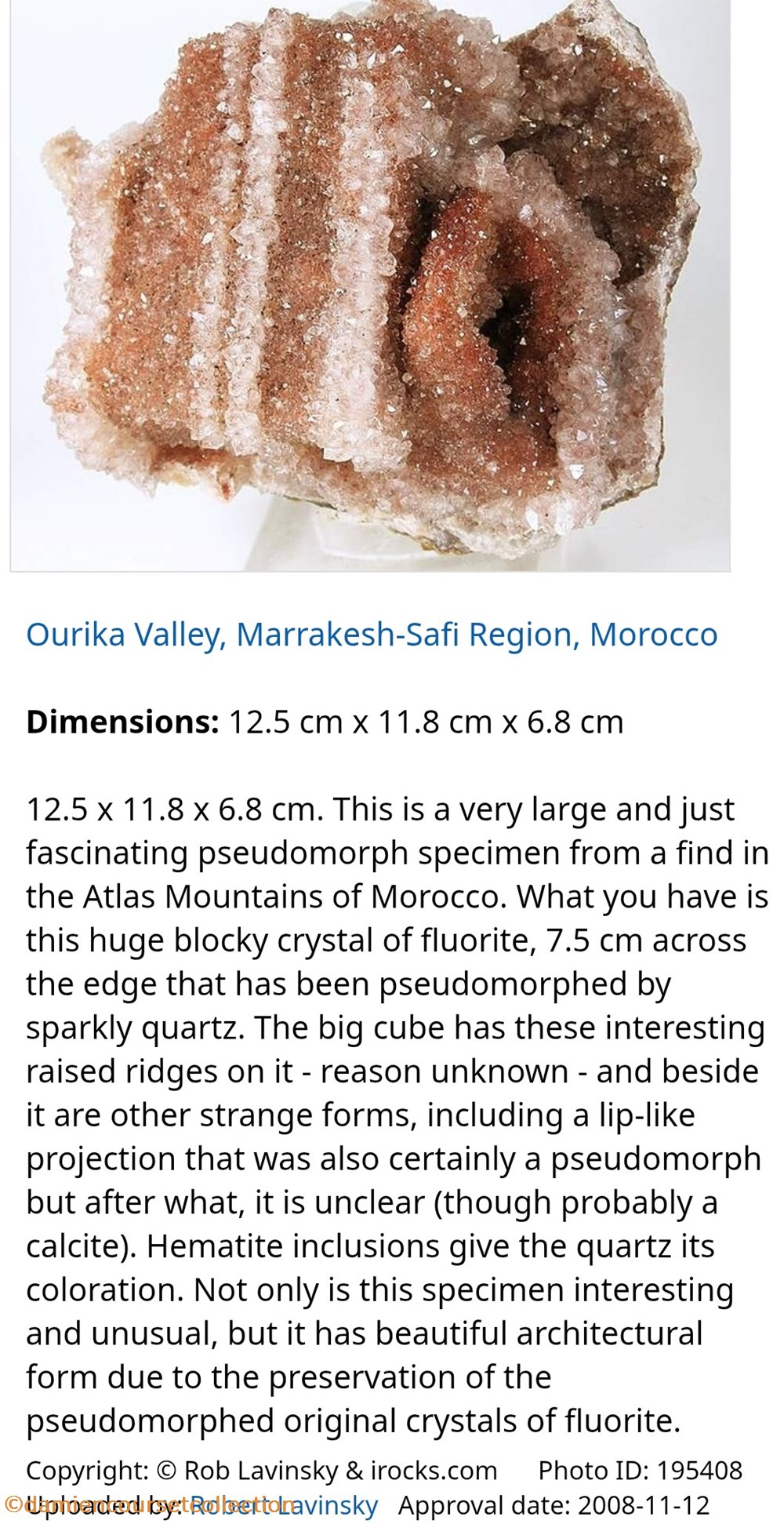 Quartz (pseudomorphose après fluorite ou halite) 4 mineraux meteorites quartz pseudomorphose apres fluorite ou halite