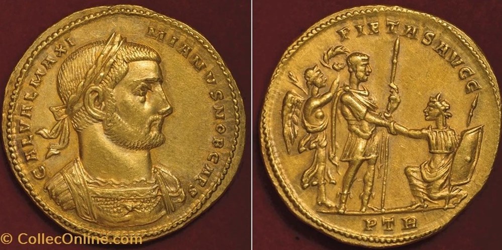 Galère Maximien - Multiple de 5 aurei monnaies antiques romaines imperiales et republicaines galere maximien multiple de 5 aurei