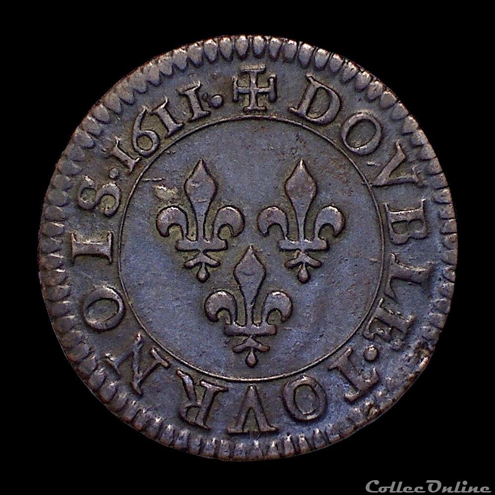 LOUIS XIII Double tournois 1611 A 3 monnaie france royale louis xiii double tournois 1611 a