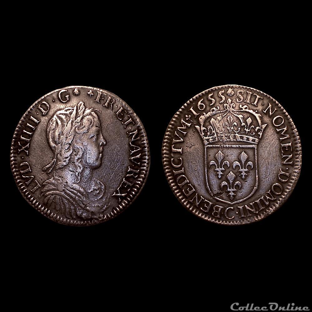 LOUIS XIV ½ écu à la mèche longue 1655 C monnaie france royale louis xiv ecu a la meche longue 1655 c