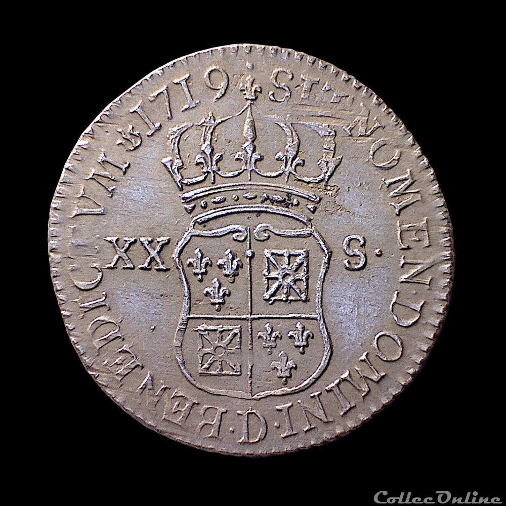 monnaie royale louis xv xx sols de france navarre 1719 d