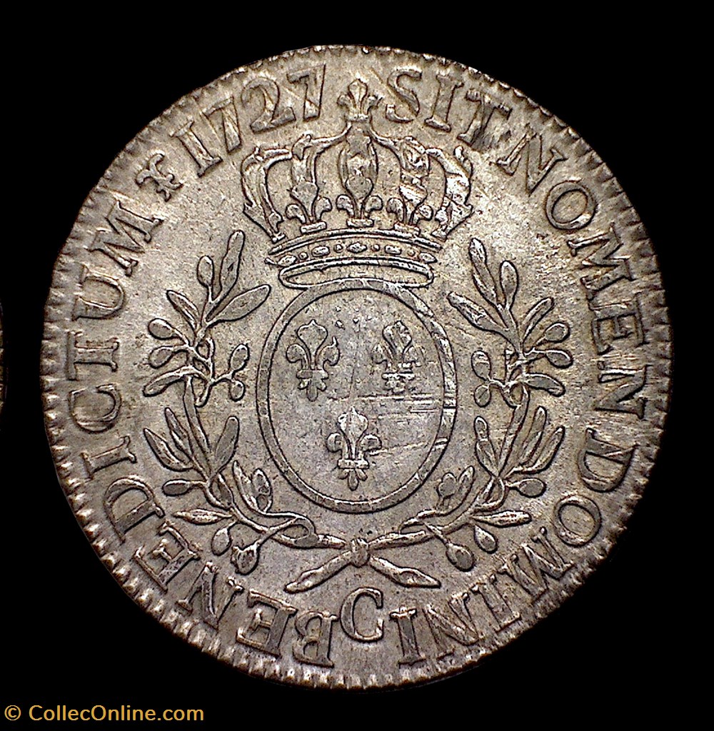 LOUIS XV Écu aux branches d'olivier 1727 C 3 monnaies europe medievale france royales louis xv ecu aux branches olivier 1727 c