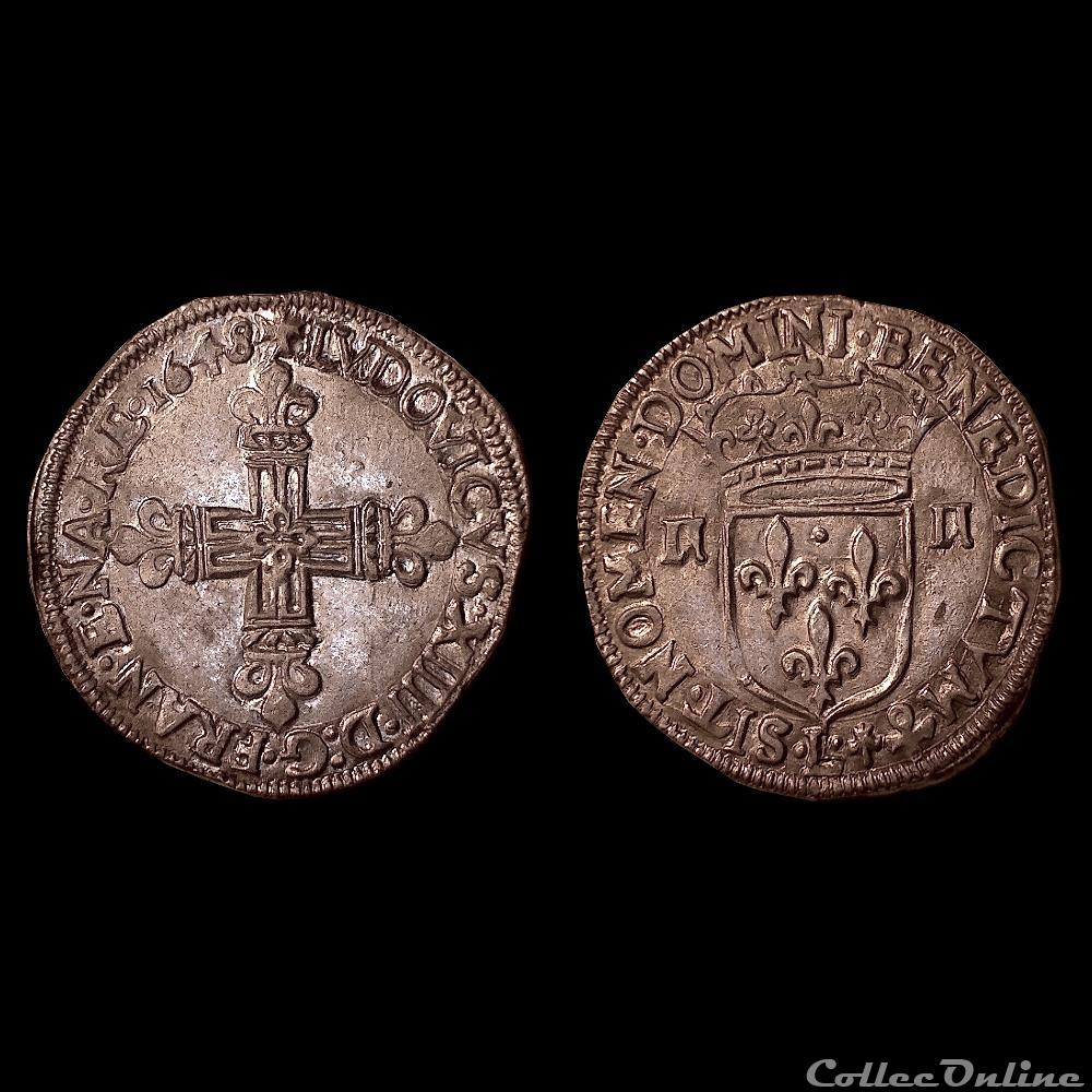 LOUIS XIV ¼ d'écu frappé au marteau 1648 L monnaie france royale louis xiv ecu frappe au marteau 1648 l