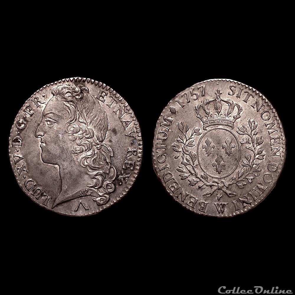 LOUIS XV ½ écu au bandeau 1757 W monnaie france royale louis xv ecu au bandeau 1757 w