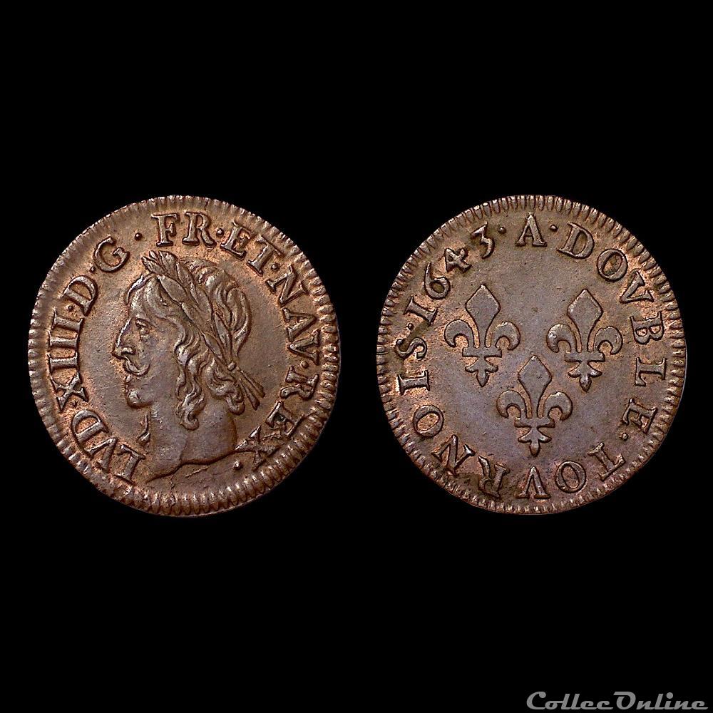 monnaie france royale louis xiii double tournois 1643 a
