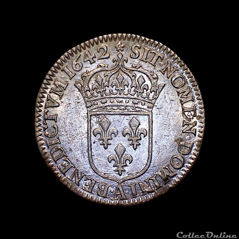 LOUIS XIII 1/12 d'écu 2e poinçon de Warin 1642 A (rose) 3 monnaie france royale louis xiii 1 12 ecu 2e poincon de warin 1642 a rose
