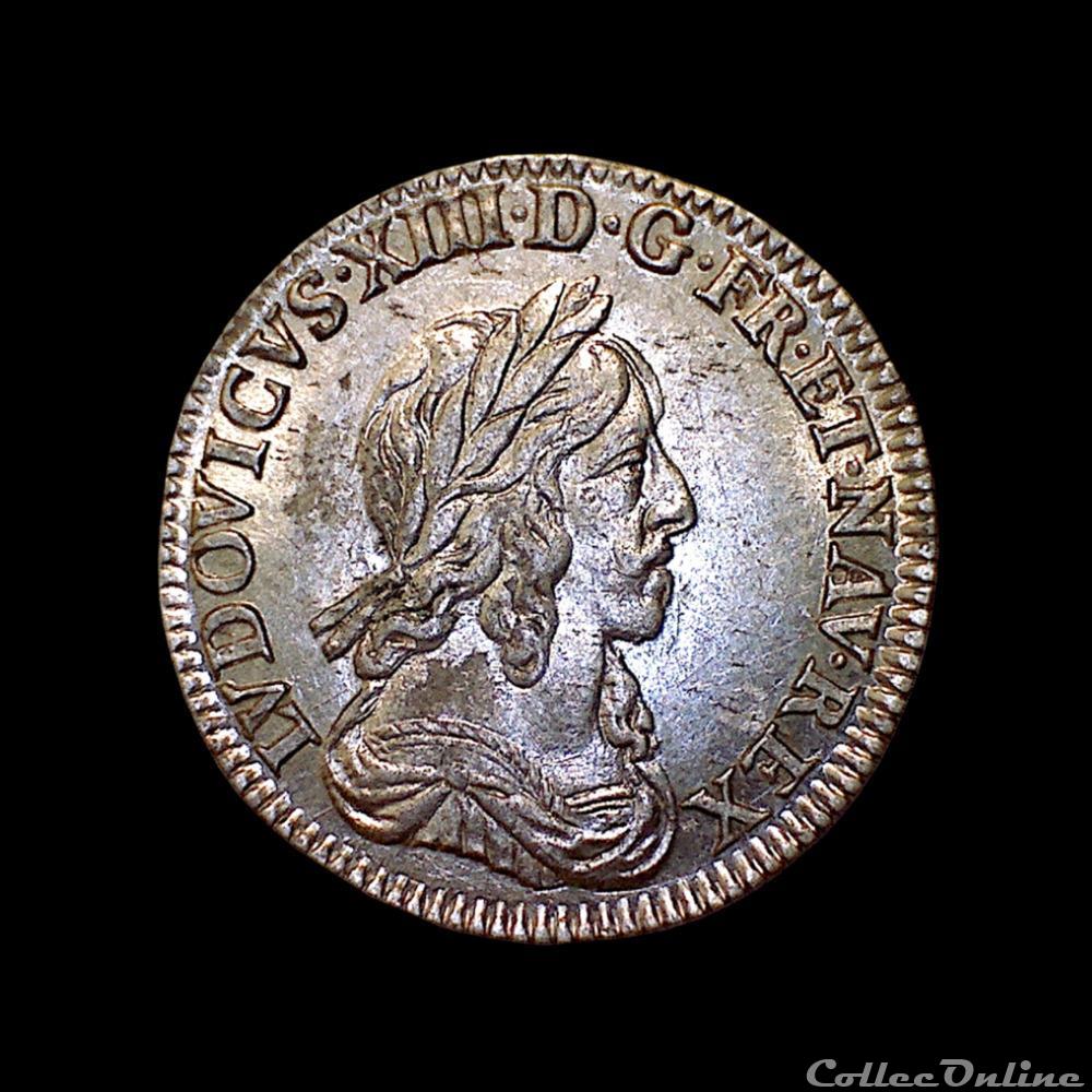 LOUIS XIII 1/12 d'écu 2e poinçon de Warin 1642 A (rose) 2 monnaie france royale louis xiii 1 12 ecu 2e poincon de warin 1642 a rose