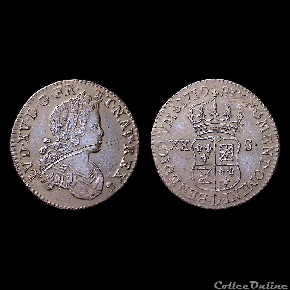 monnaie royale louis xv xx sols de france navarre 1719 d