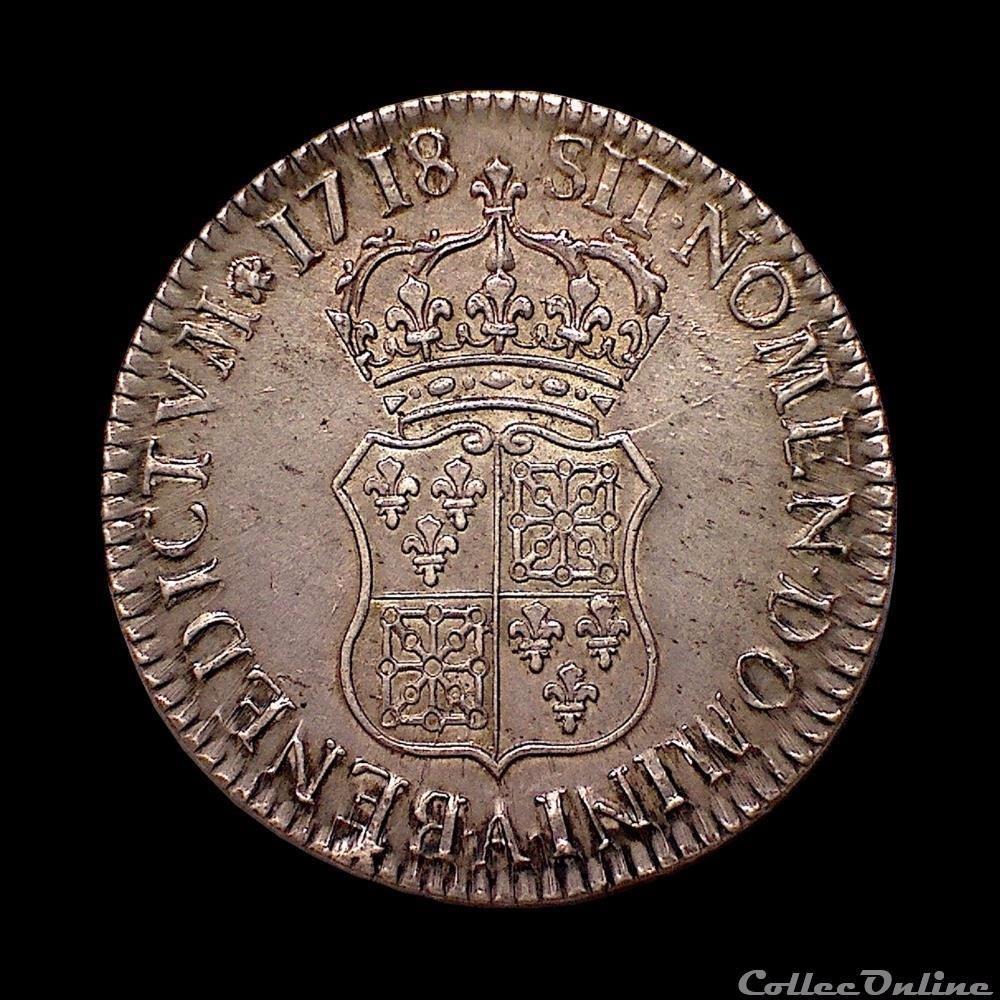 LOUIS XV Écu de France-Navarre 1718 A 3 monnaie royale louis xv ecu de france navarre 1718 a