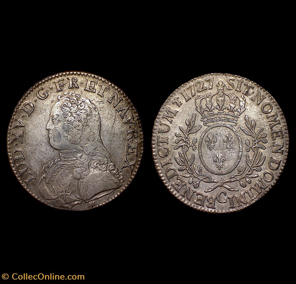 LOUIS XV Écu aux branches d'olivier 1727 C monnaies europe medievale france royales louis xv ecu aux branches olivier 1727 c