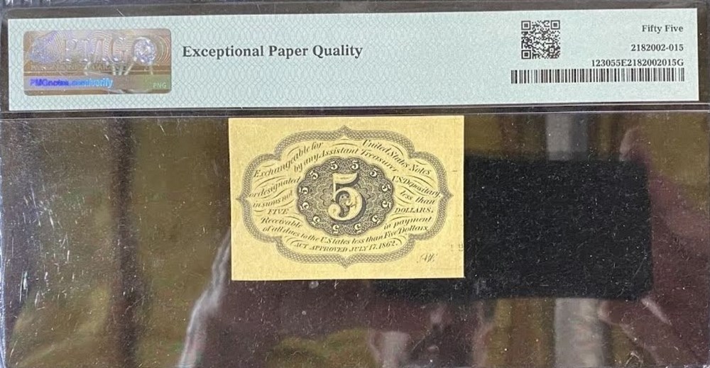 5 cent, 1st issue PMG55EPQ banknotes north america united states of 5 cent 1st issue pmg55epq