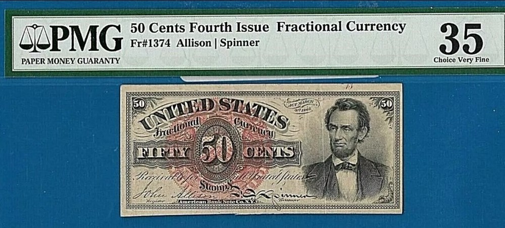 50 cent, 4th issue PMG35 banknotes north america united states of 50 cent 4th issue pmg35