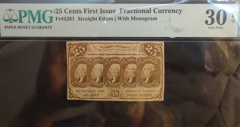 banknotes north america united states of 25 cents 1st issue pmg30epq