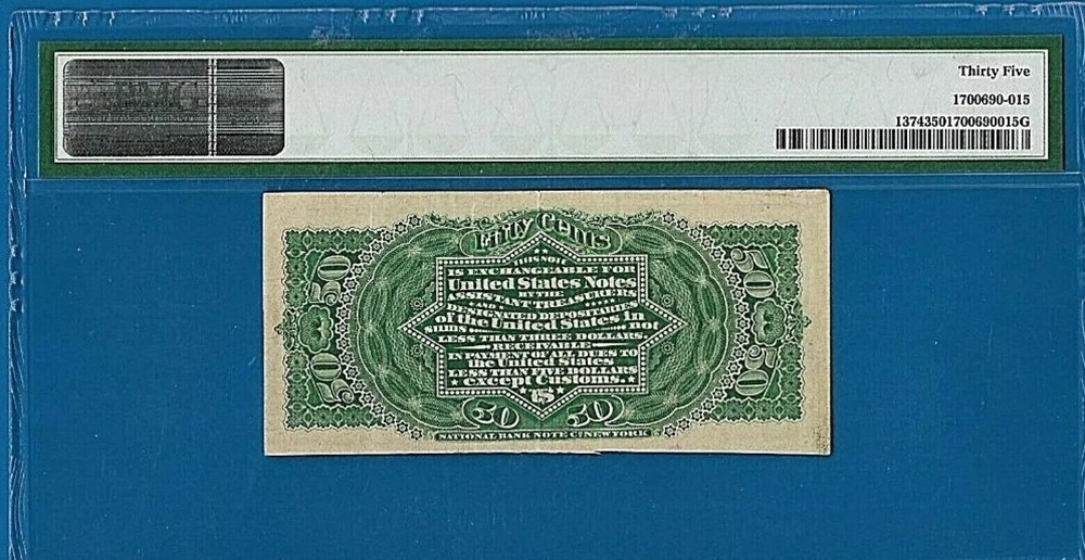 50 cent, 4th issue PMG35 banknotes north america united states of 50 cent 4th issue pmg35