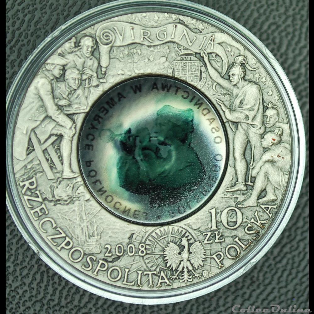 10 zlotych 400 ans des polonais en Amérique monnaie monde pologne 10 zlotych 400 ans des polonais en amerique