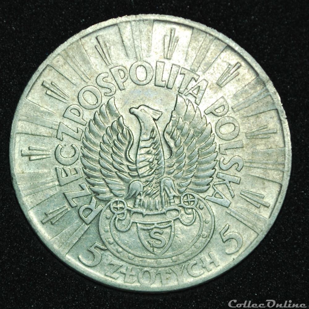 5 zlotych 1934 Pilsudski monnaie monde pologne 5 zlotych 1934 pilsudski