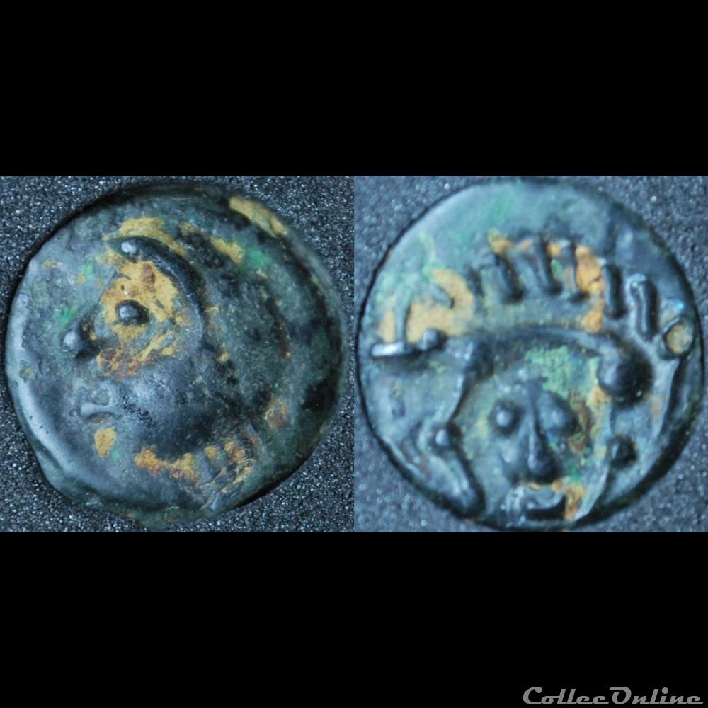 Rèmes - Tête de face visage sous le sanglier monnaie antique gauloise remes tete de face visage sous le sanglier