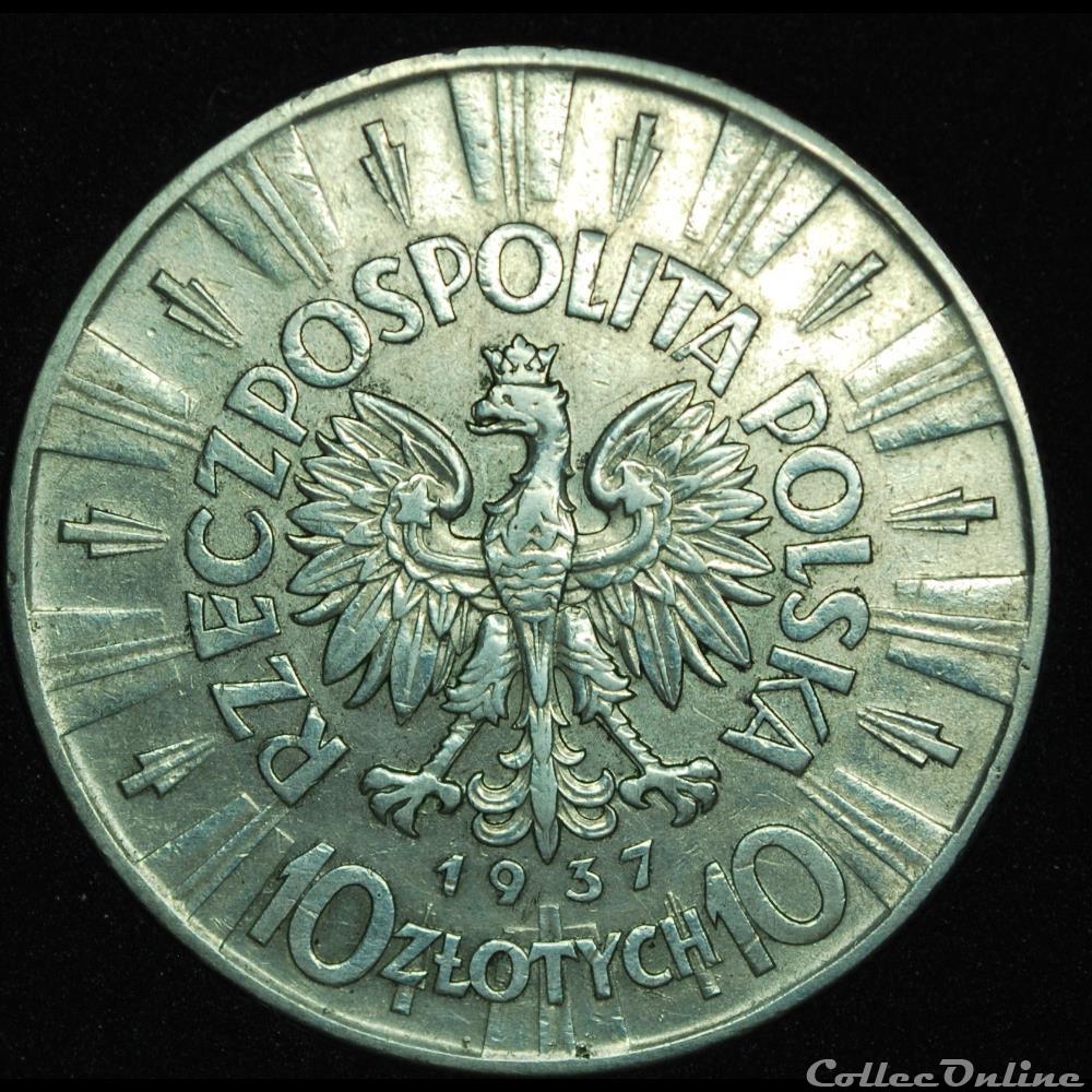 10 zlotych 1937 Pilsudski monnaie monde pologne 10 zlotych 1937 pilsudski
