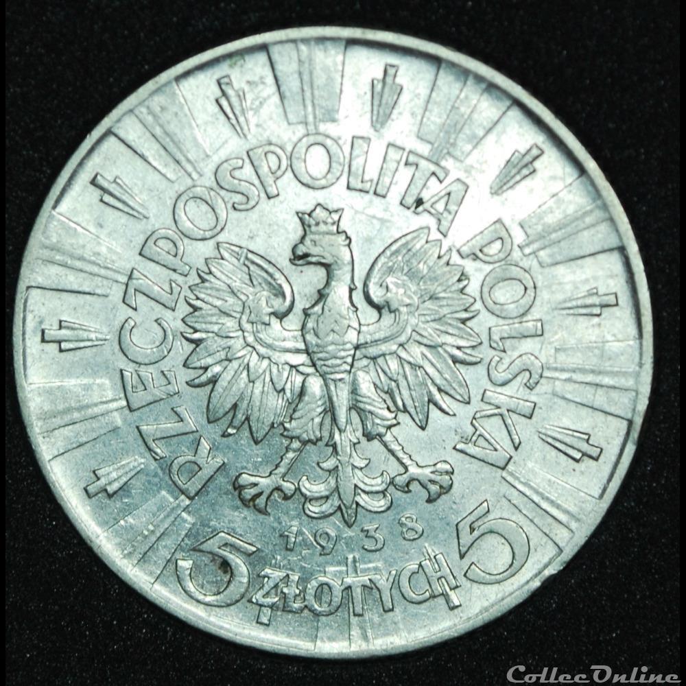 5 zlotych 1938 Pilsudski monnaie monde pologne 5 zlotych 1938 pilsudski
