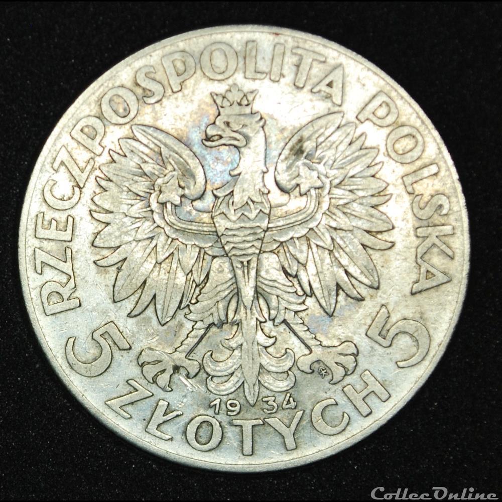5 zlotych 1934 tête de femme monnaie monde pologne 5 zlotych 1934 tete de femme