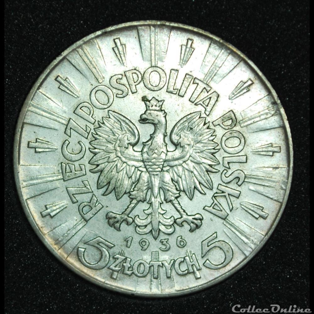 5 zlotych 1936 Pilsudski monnaie monde pologne 5 zlotych 1936 pilsudski