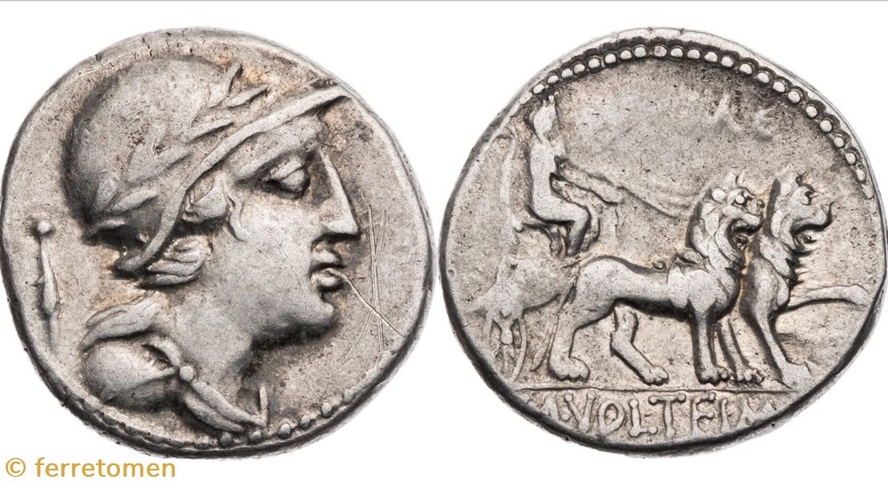 M. Volteius | 78 BCE | Attis/Cybele with lions coins ancient to romans imperial and republican m volteius 78 bce attis cybele with lions