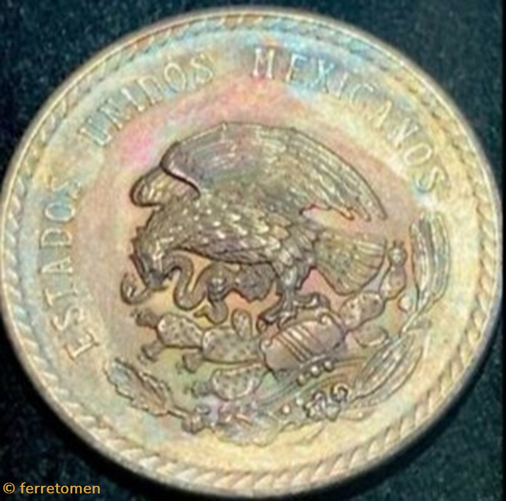 coins world mexico cuauhtemoc 5 peso 1948 toning