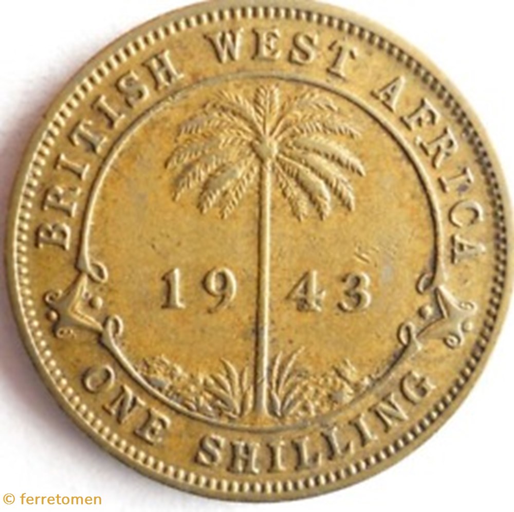 Colonial West Africa | 1943 | George VI | Shilling coins british colonies colonial west africa 1943 george vi shilling