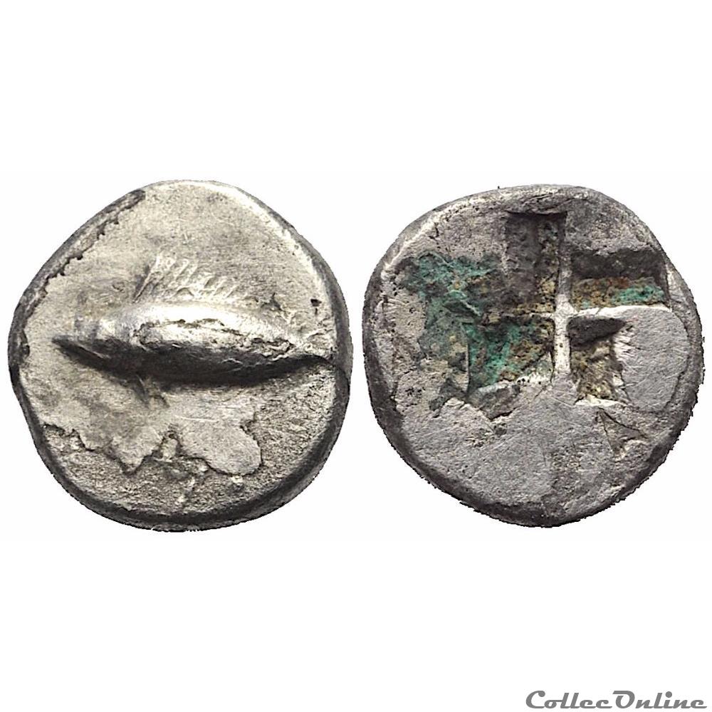 Mysie Cysique - Obole (mi- 6ème siècle av.jc) au Thon et Carrés creux monnaie antique ap grecque mysie cysique obole mi 6eme siecle av jc au thon et carres creux