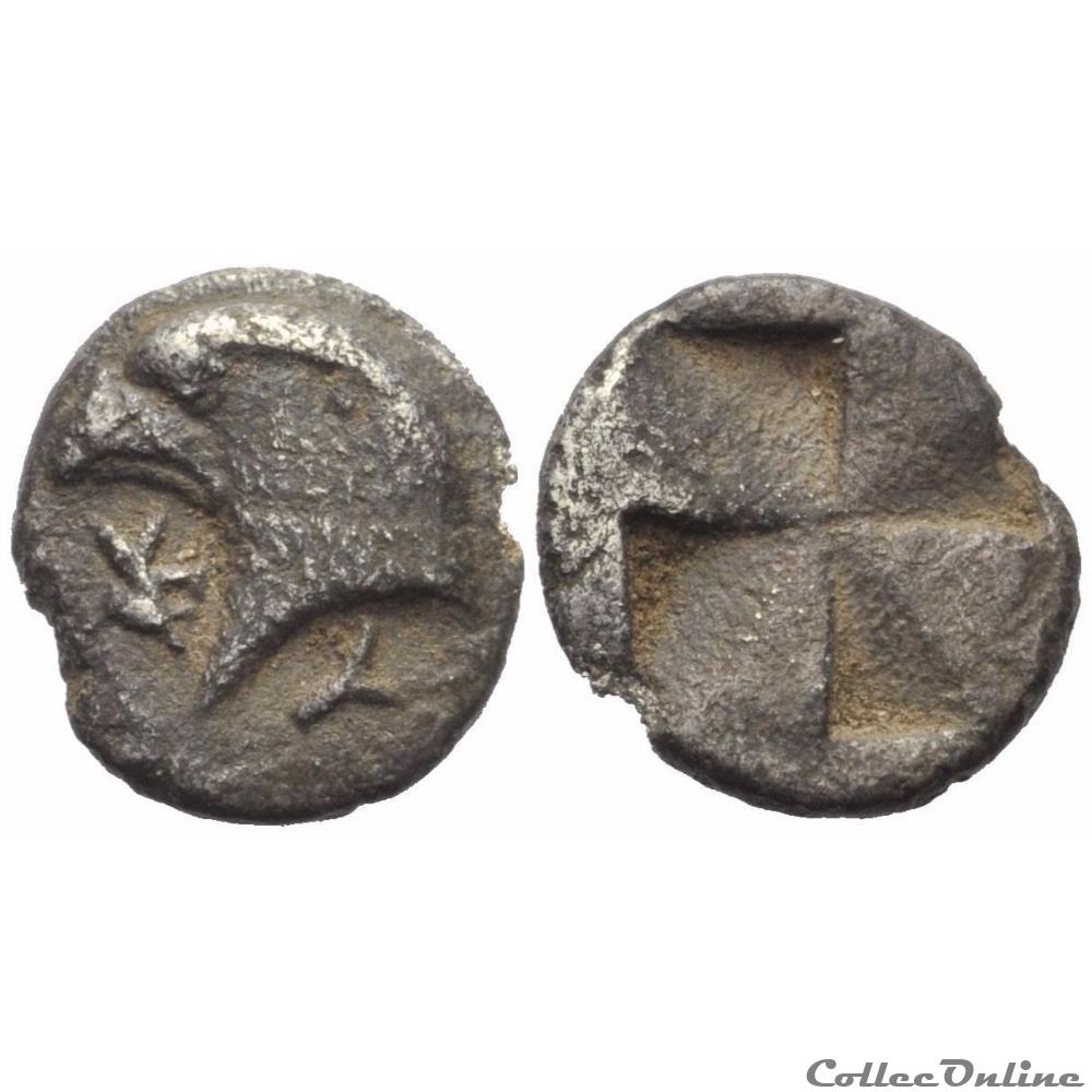 Hemiobol de Aeolis Kyme ou Cyme (450 - 400 av.jc) monnaie antique grecque hemiobol de aeolis kyme ou cyme 450 400 av jc