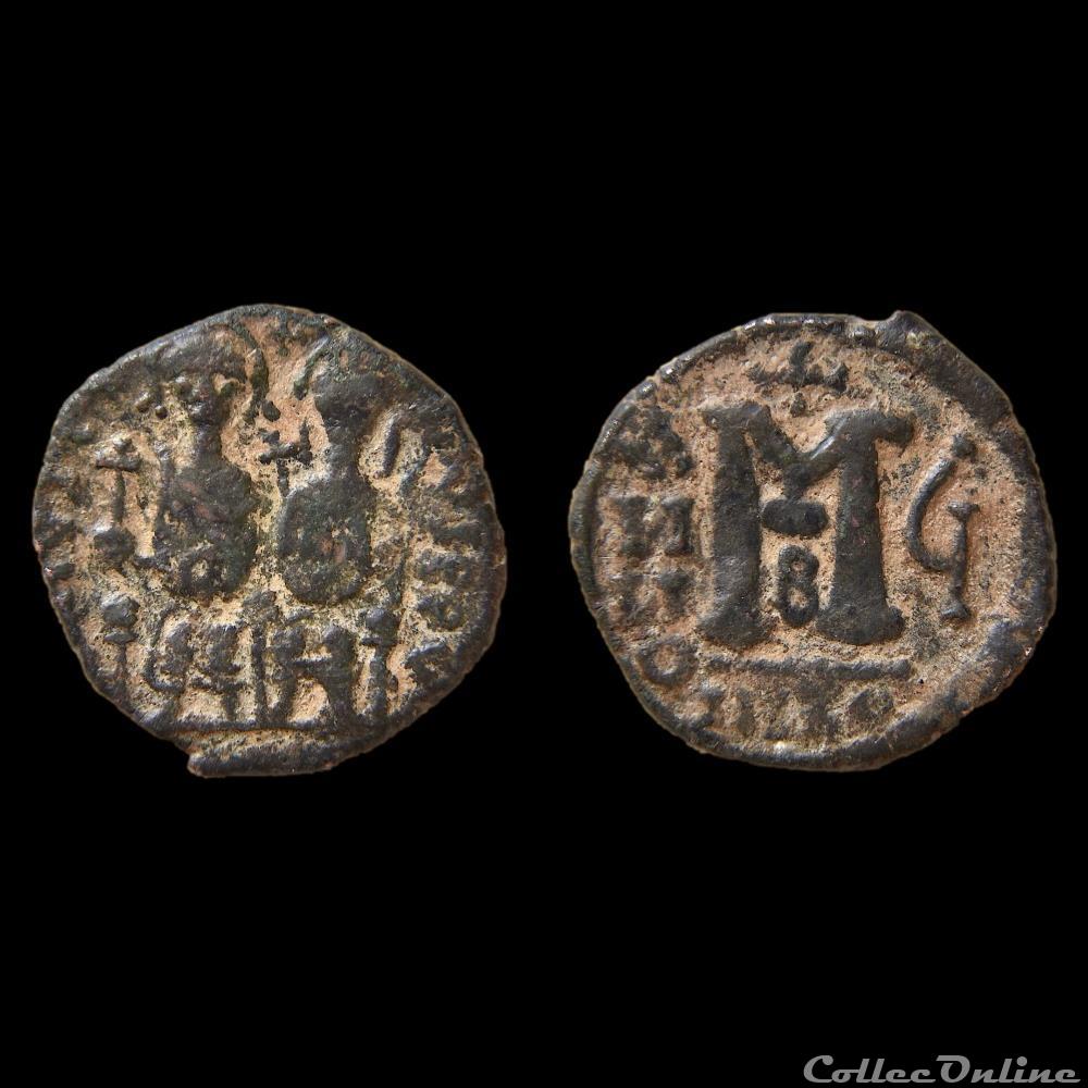 Justin II et Sophie Follis émis à Nicomédie Imitation syrienne (570-571 A.D) MIBEC 89a var monnaie antique byzantine justin ii et sophie follis emis a nicomedie imitation syrienne 570 571 a d mibec 89a var