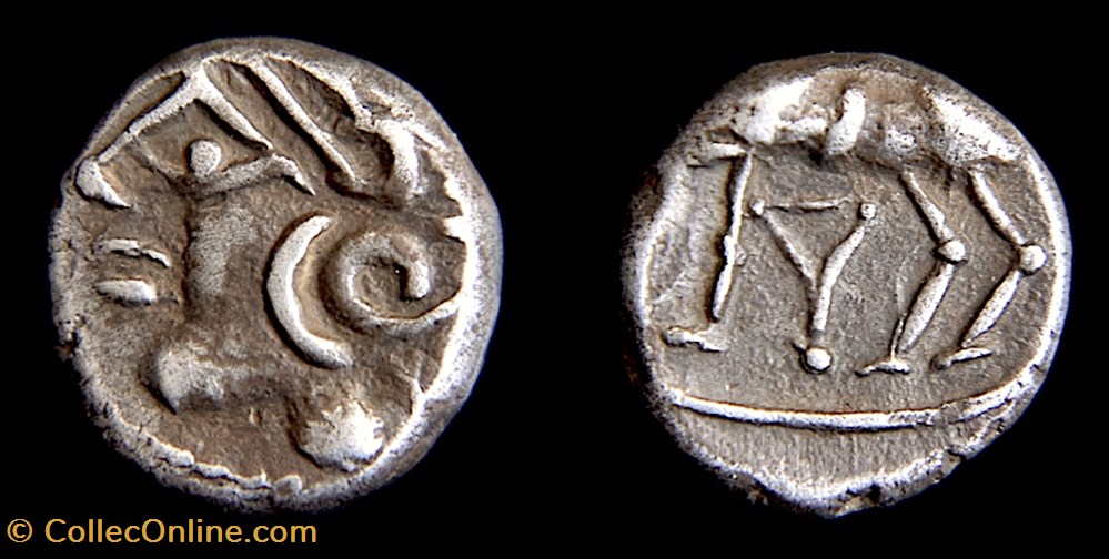 LINGONS (IIe - Ier siècles avant J.-C.) Denier KALETEDOY, au Delta renversé - c. 80-50 AC monnaies antiquite jc ap celtes lingons iie ier siecles avant j c denier kaletedoy au delta renverse c 80 50 ac