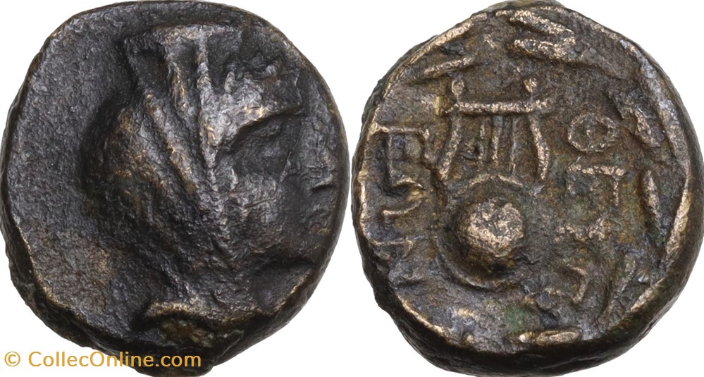 BOIOTIE, Thespiai. Vers 210 avant J.C- Lyre dans une couronne de laurier monnaies antiques grecques boiotie thespiai vers 210 avant j c lyre dans une couronne de laurier