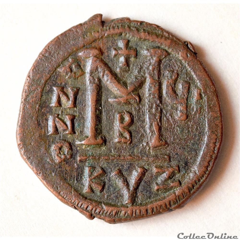 Justin II et Sophie - follis émis à Cyzique A Anno çII (572-573) Sear 372 3 monnaie antique byzantine justin ii et sophie follis emis a cyzique a anno cii 572 573 sear 372