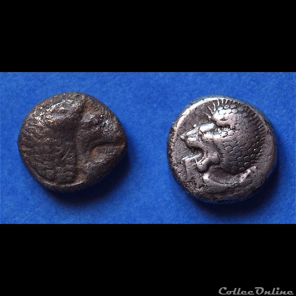 Milet (Ionia) Diobole "au Lion et à la fleur" (Douzième de statère) 6ème au 5ème s.av.J.C 2 monnaie antique grecque milet ionia diobole au lion et a la fleur douzieme de statere 6eme au 5eme s av j c