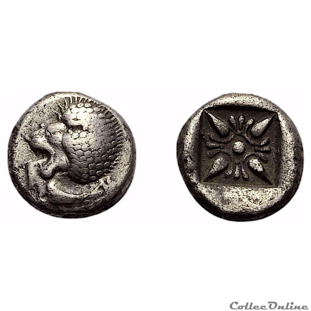 Milet (Ionia) Diobole "au Lion et à la fleur" (Douzième de statère) 6ème au 5ème s.av.J.C monnaie antique grecque milet ionia diobole au lion et a la fleur douzieme de statere 6eme au 5eme s av j c