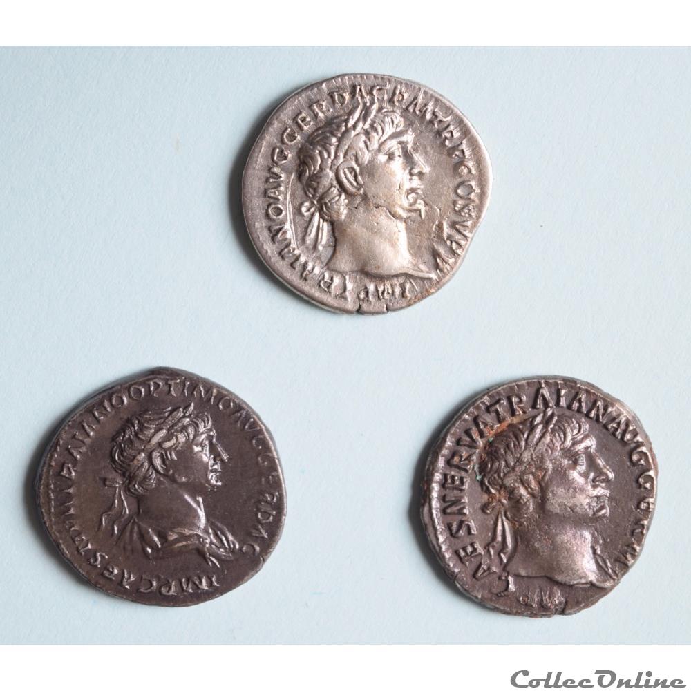 Trajan (98 - 117) 3 deniers "Au Virtus" et à "la Victoire" monnaie antique romaine trajan 98 117 3 deniers au virtus et a la victoire