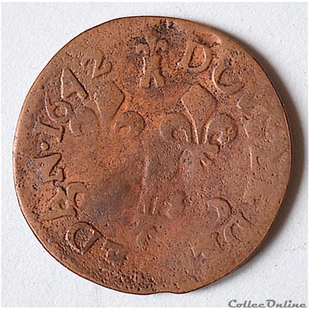 Sedan - Frédéric-Maurice de la Tour d'Auvergne (1623-1642) - Double tournois 1642 monnaie france royale sedan frederic maurice de la tour auvergne 1623 1642 double tournois 1642