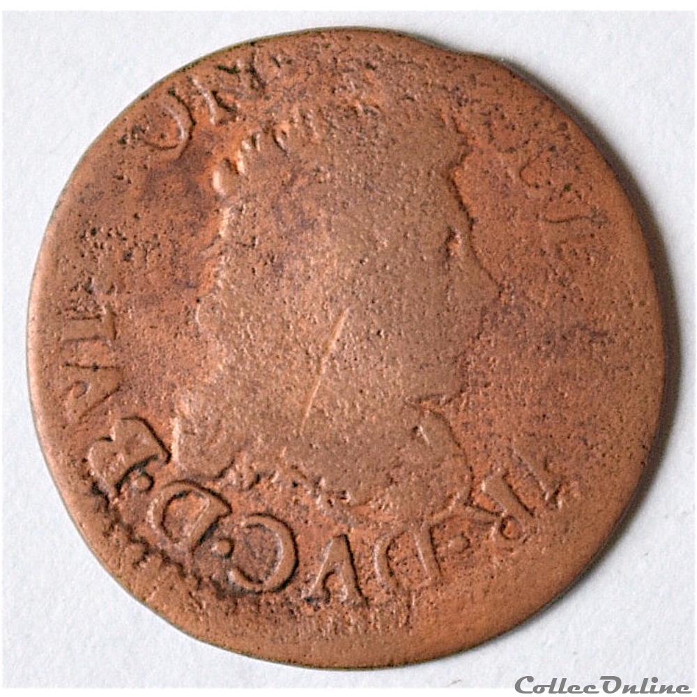 Sedan - Frédéric-Maurice de la Tour d'Auvergne (1623-1642) - Double tournois 1642 monnaie france royale sedan frederic maurice de la tour auvergne 1623 1642 double tournois 1642