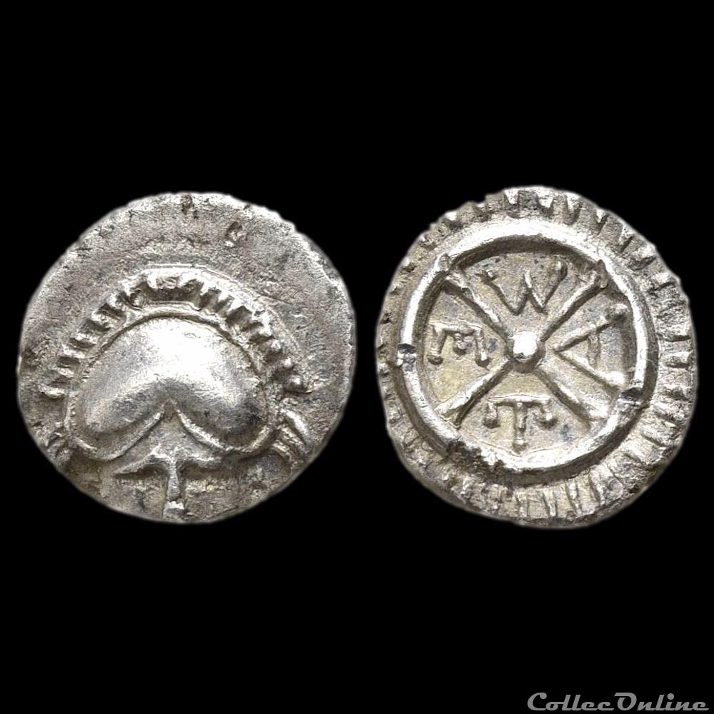 Thrace, Mesembria Diobol. (400-350 avant JC) au Casque et à la Roue ... monnaie antique grecque thrace mesembria diobol 400 350 avant jc au casque et a la roue