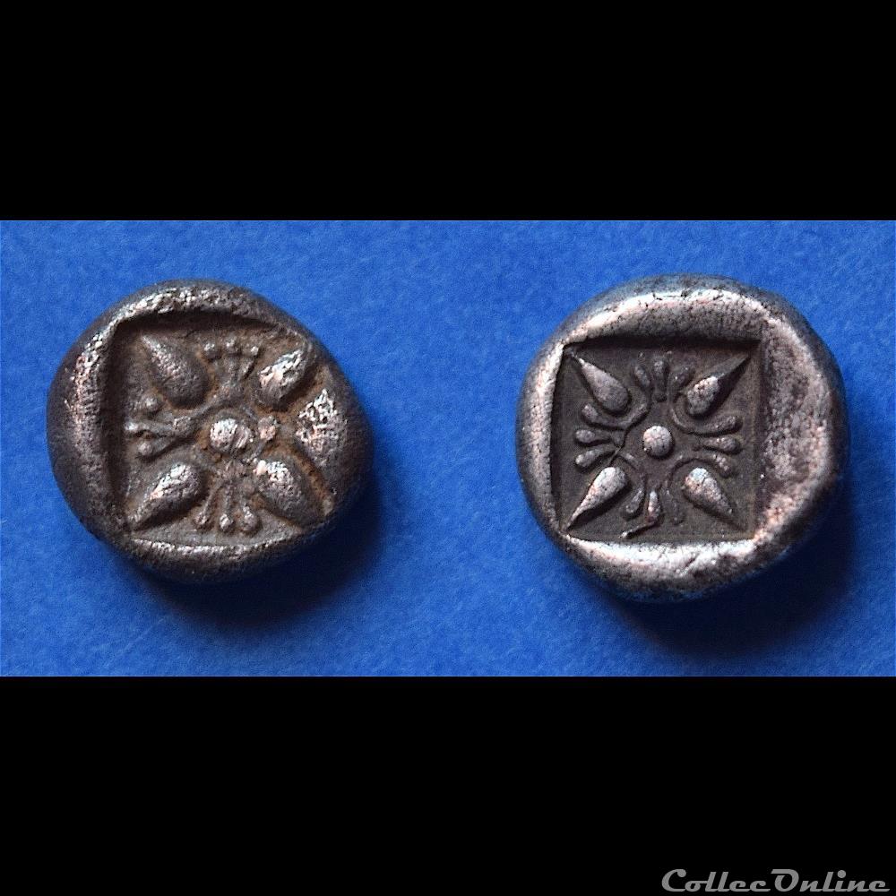 Milet (Ionia) Diobole "au Lion et à la fleur" (Douzième de statère) 6ème au 5ème s.av.J.C 3 monnaie antique grecque milet ionia diobole au lion et a la fleur douzieme de statere 6eme au 5eme s av j c