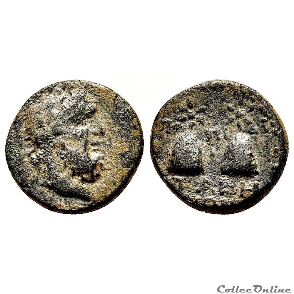 Caria, Tabai (50 av.jc), ZEUS aux Dioscures - SNG Keckman 270 monnaie antique grecque caria tabai 50 av jc zeus aux dioscures sng keckman 270