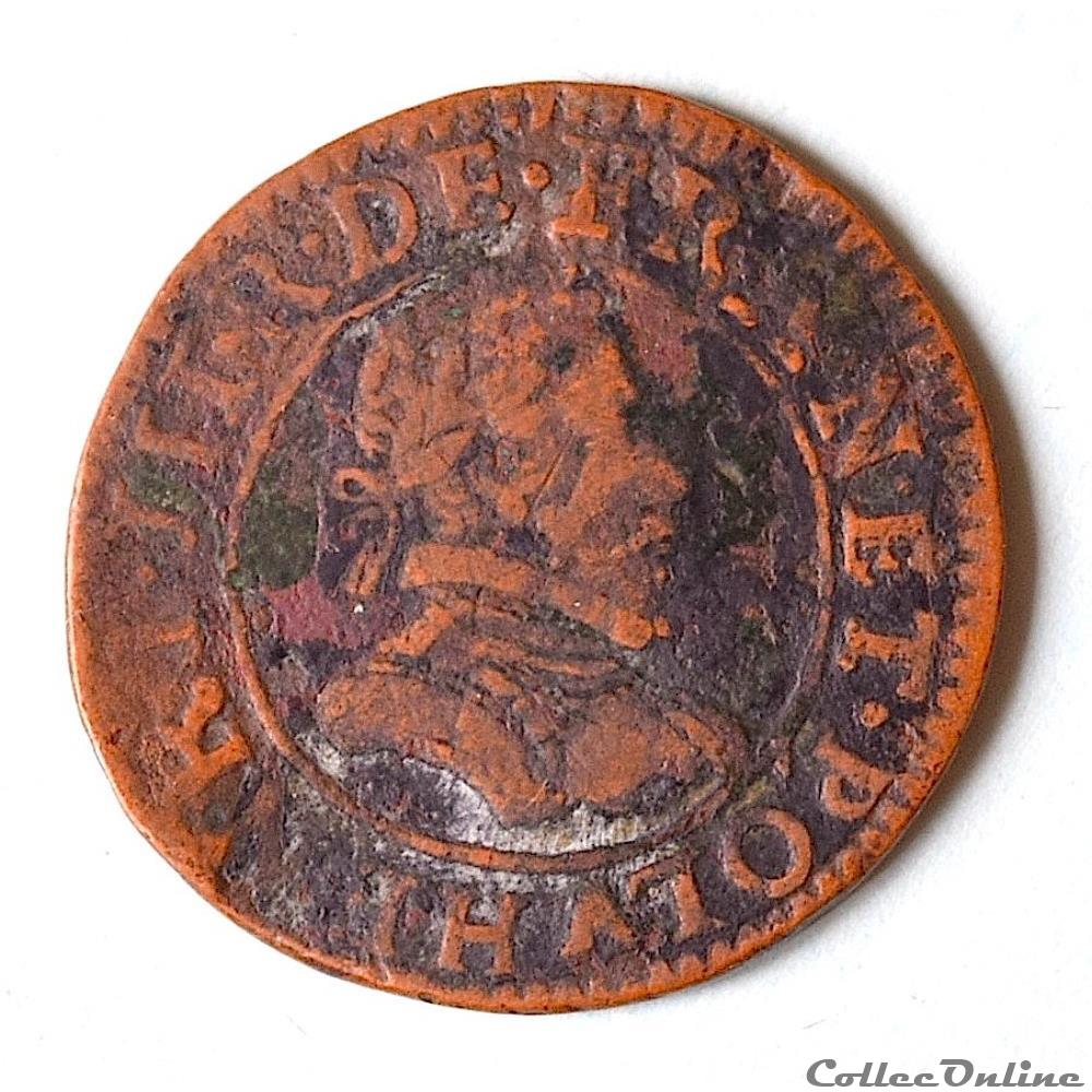 Henri III (1574 - 1589) Double tournois, 1er type de Paris de 1585 monnaie france royale henri iii 1574 1589 double tournois 1er type de paris de 1585
